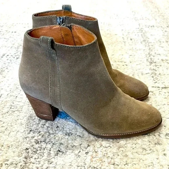 MADEWELL Billie Suede Leather Zip Up Ankle Boots Taupe Tan Heel Booties Womens 7 - Picture 1 of 13